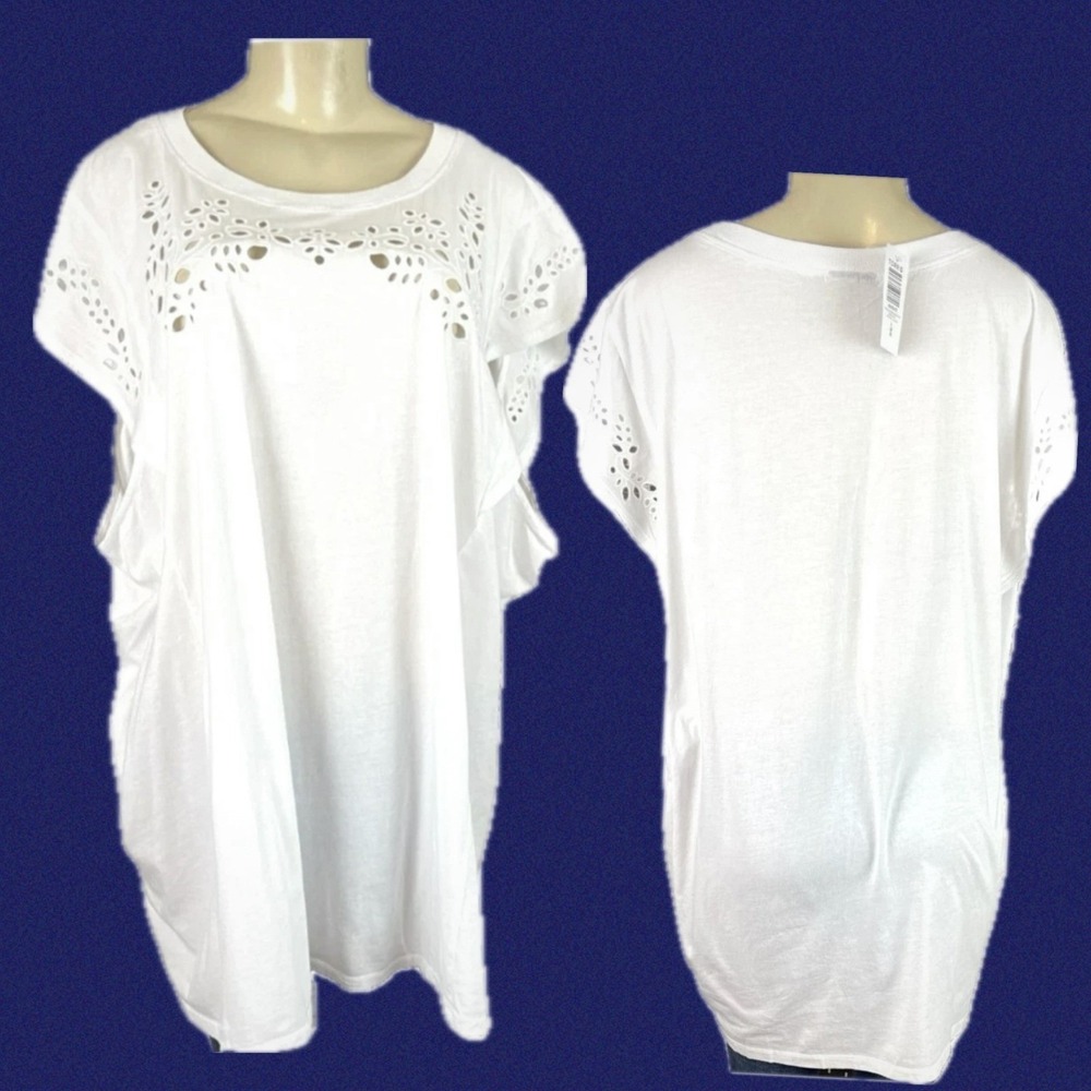 Torrid 4X White 100% Cotton Floral Embroidered Eyelet Ruffle Cap Sleeve Tank Top